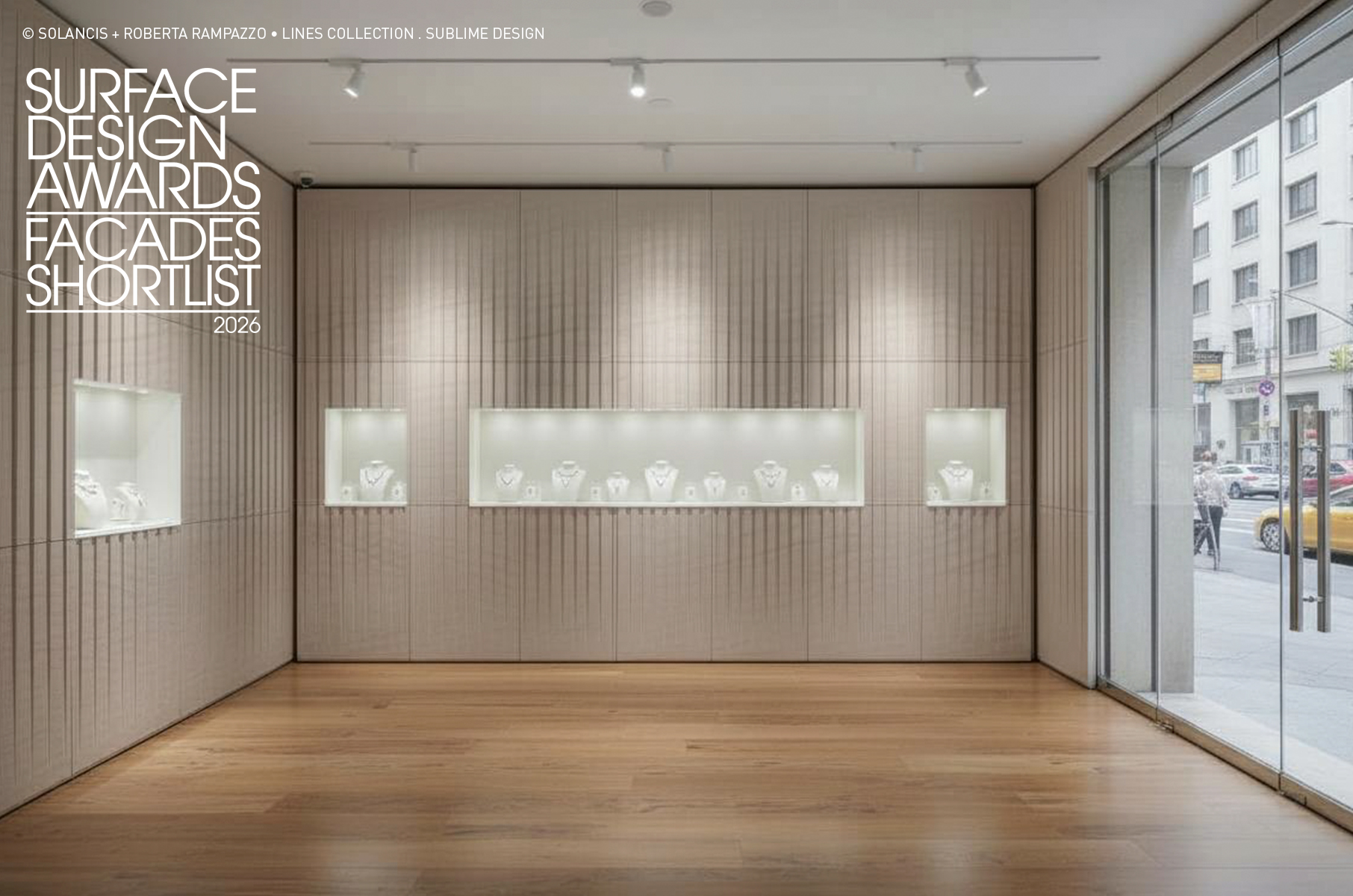 ©copyright SOLANCIS | designed by: Roberta Rampazzo name: Lines Collection, Sublime Design product: SOLANCIS Natural stone ventilated facade awards: Surface Design Awards, Façade Shortlist 2026